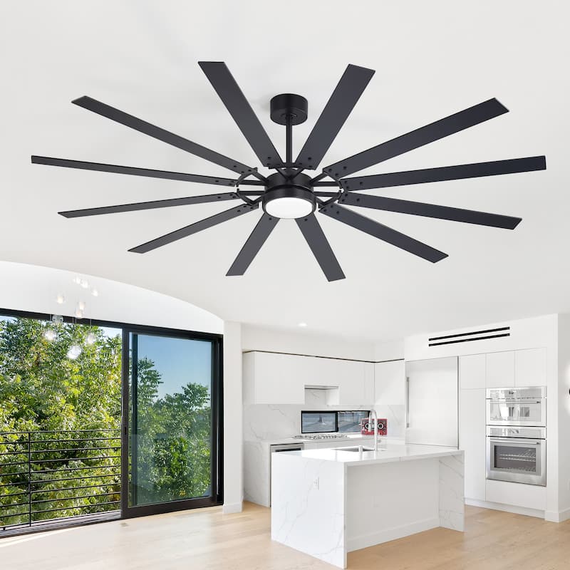 72"/80" Large Windmill Ceiling Fan with Light and Remote(12 Reversible Blades)