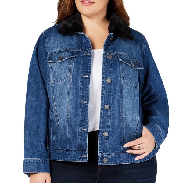 Style & Co. Women's Blue Size 16W Plus Faux-Fur Collar Denim Jacket. Opens flyout.