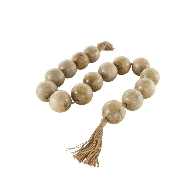 Mango Wood Handmade Round Extra Long Washed Orb Garland with Tassel - Brown, Black or White - Roche River Decor