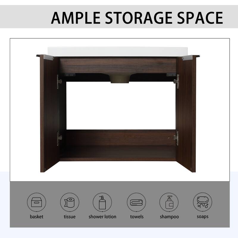 24x18 Floating Bathroom Cabinet with Sink, Soft-Close Doors & Metal Handles, Ideal for Small Bathrooms