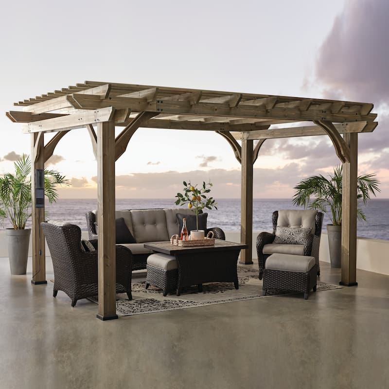 Backyard Discovery Somerville 14x10' Cedar Wood Pergola, Trellis Roof