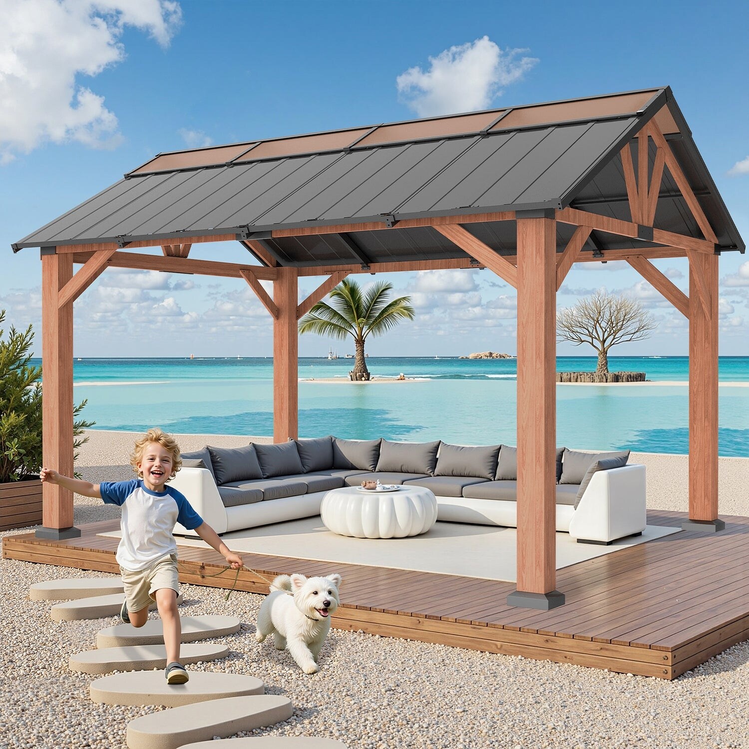 Macrout Hardtop Gazebo, Aluminum Frame, Galvanized Steel, PC