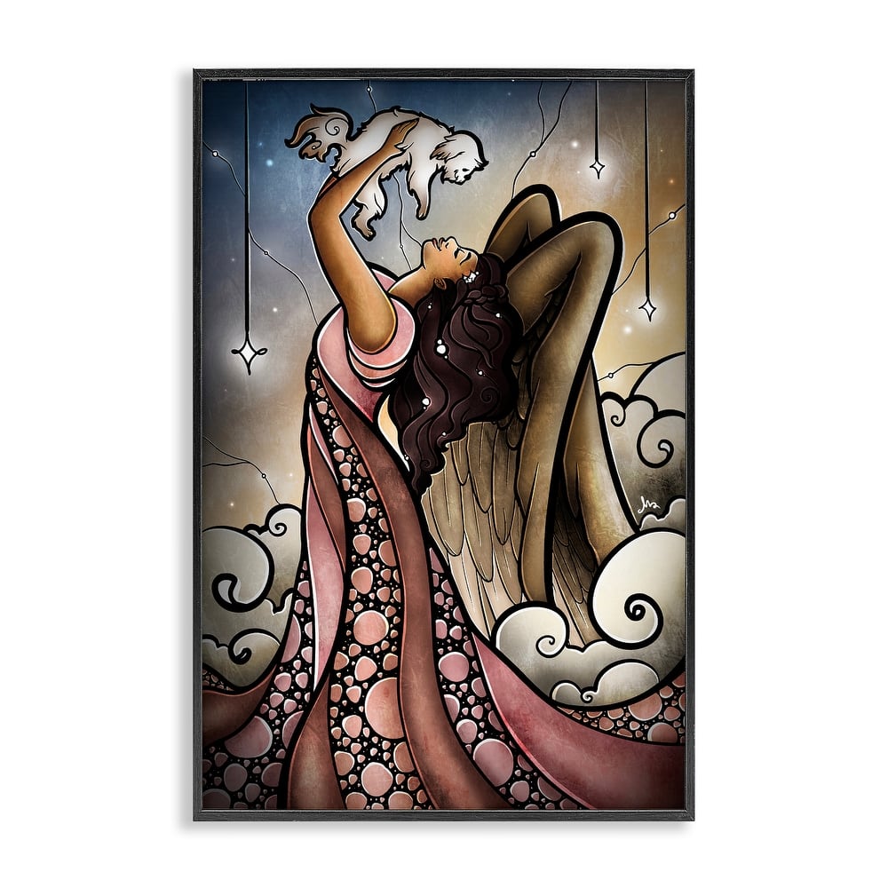 Stupell Angel with New Puppy Framed Giclee Art Design By Mandie Manzano