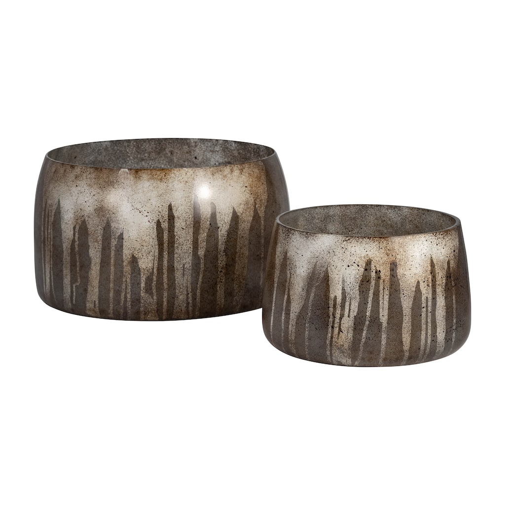 6"Hx10" Diameter/8"Hx14" Diameter, Glass Decorative Bowls, Set of Two, Bronze. Perfect for Adding Elegance to Your Home