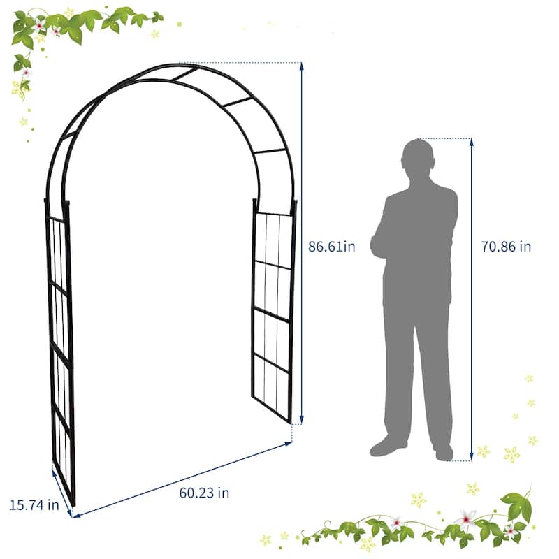 Metal Garden Arch, Outdoor Lawn Arbor with Stakes, Garden Arch Arbor Trellis for Climbing Plants, Wedding Archway Decor - black with 4 ground spikes