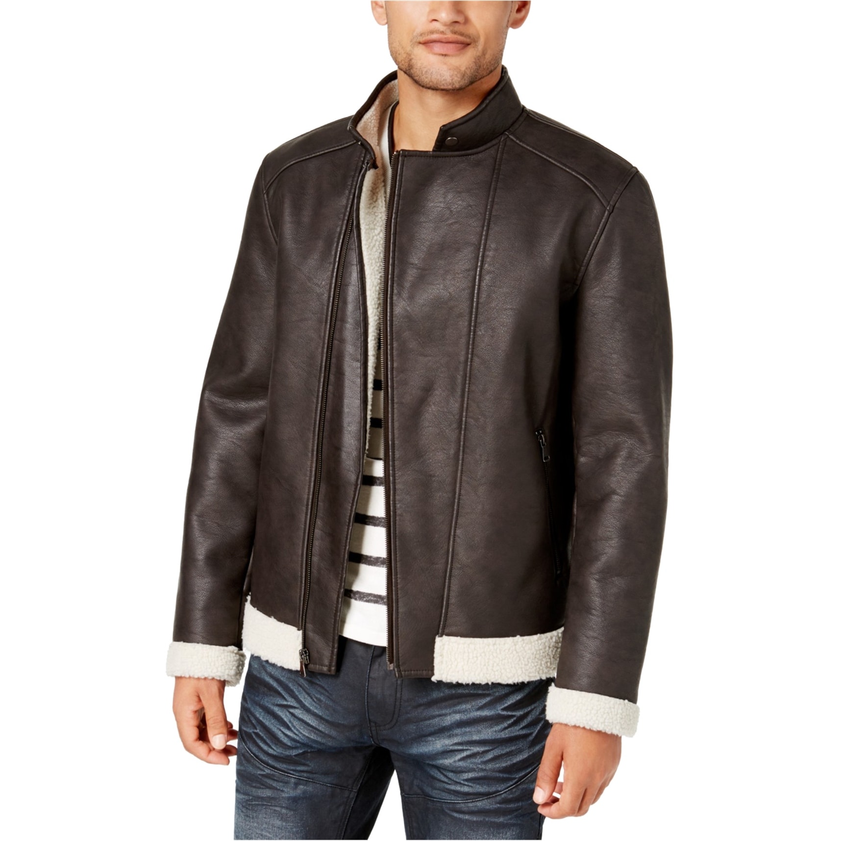 fleece lined faux leather jacket