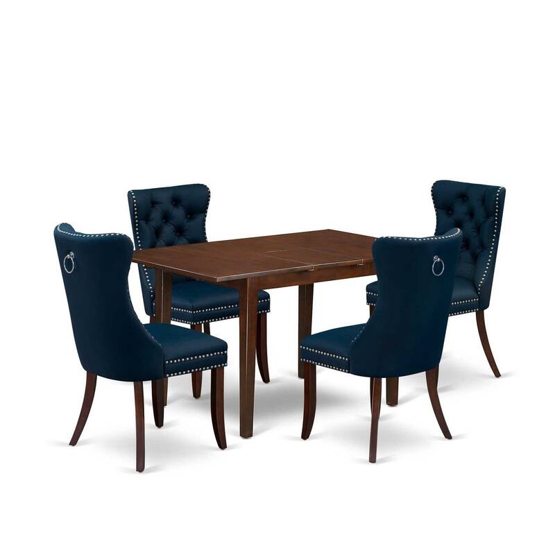 5-Piece Mahogany Finish Solid Wood Top - Rectangular Dining Room Set - Seats 4
