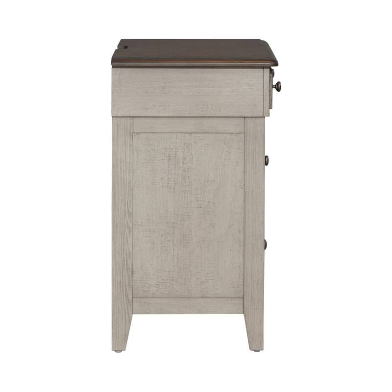 Ivy Hollow Weathered Linen Taupe 3 Drawer Bedside Chest Charging Station