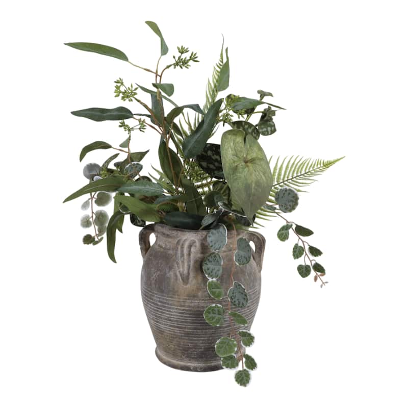 Terracotta Table Vase with Weathered Finish and Handles for Home Decor