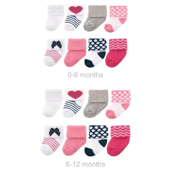 slide 1 of 1, Luvable Friends Infant Girl Grow with Me Cotton Terry Socks, Bow, 0-6 and 6-12 Months - Bow Bow - 0-6 and 6-12 Months
