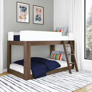 Max and Lily Mid-Century Modern Twin over Twin Low Bunk Bed