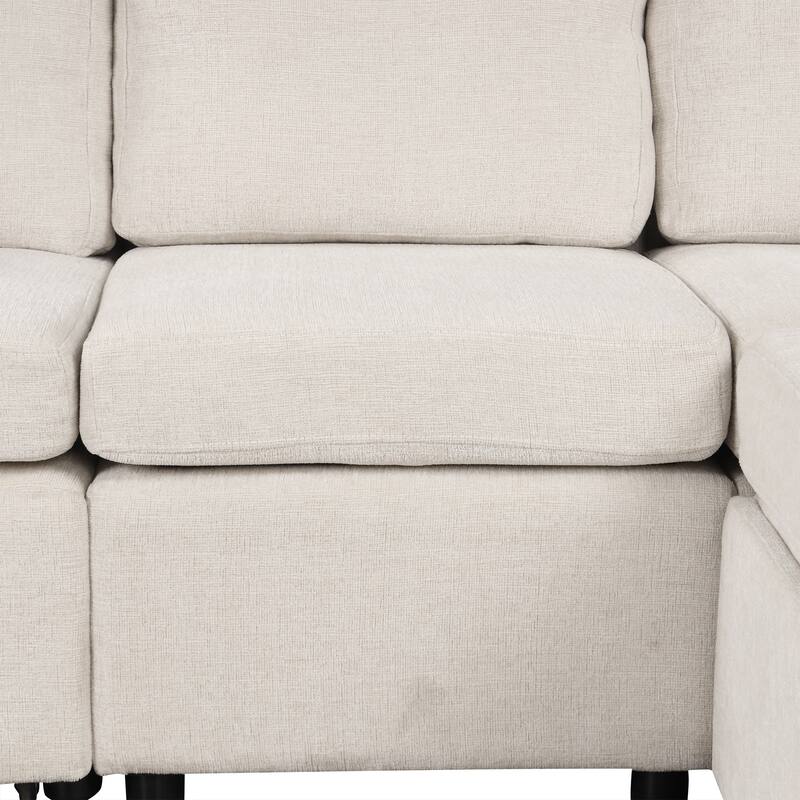 107.1" Chenille U-Shaped Sectional Sofa Bed with USB Ports and Cup Holders - Convertible Pull-Out Design