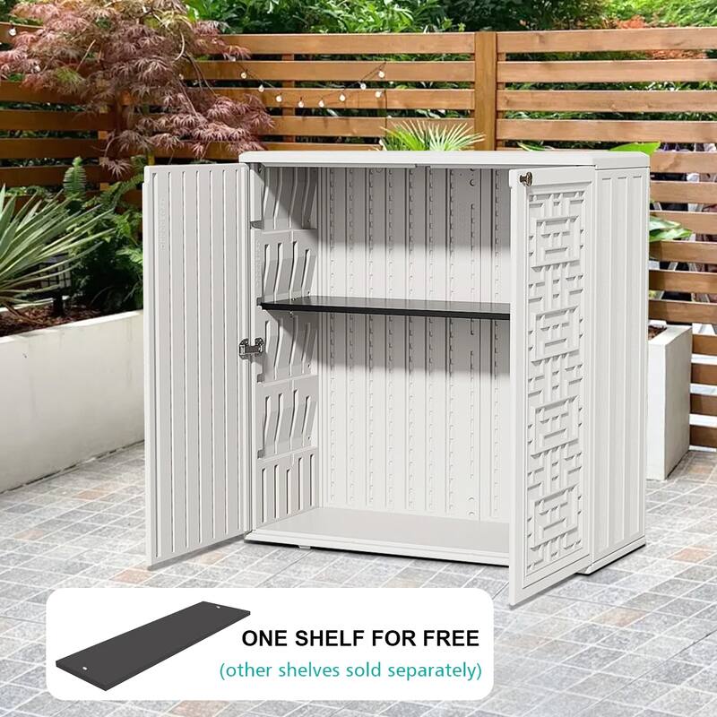 Outdoor 34.3"W x 36.2"H Plastic Vertical Storage Shed With One Shelf