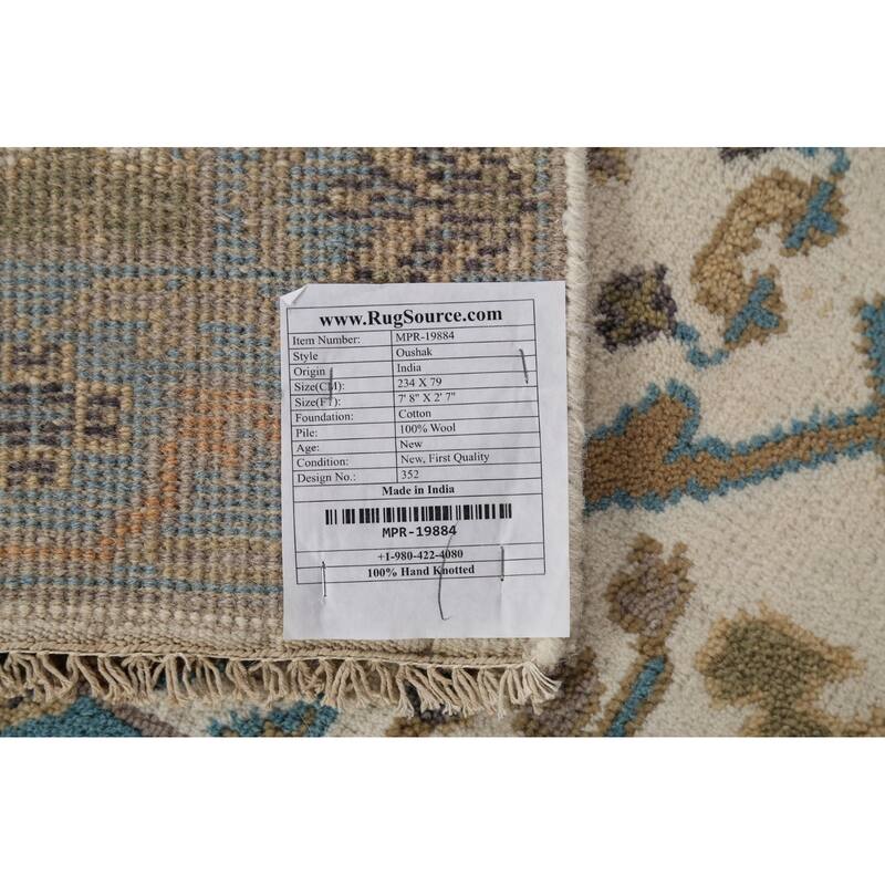 All-Over Oushak Indian Runner Rug Handmade Wool Carpet - 2'7"x 7'8"