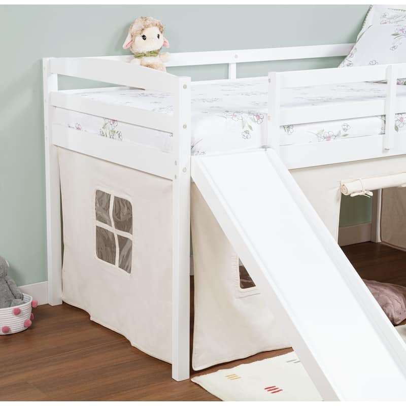 COSTARS Kids Loft Bed with Slide and Ladder, Solid Wood Twin Loft Bed with Tent and Guardrails