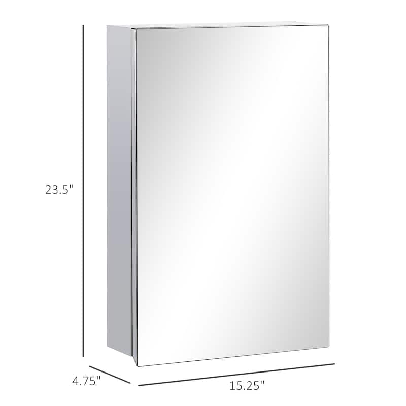 Wall-Mounted Medicine Cabinet with Mirror, Bathroom Mirror Cabinet Wall Mounted with Hinged Door, Storage Shelves, Silver