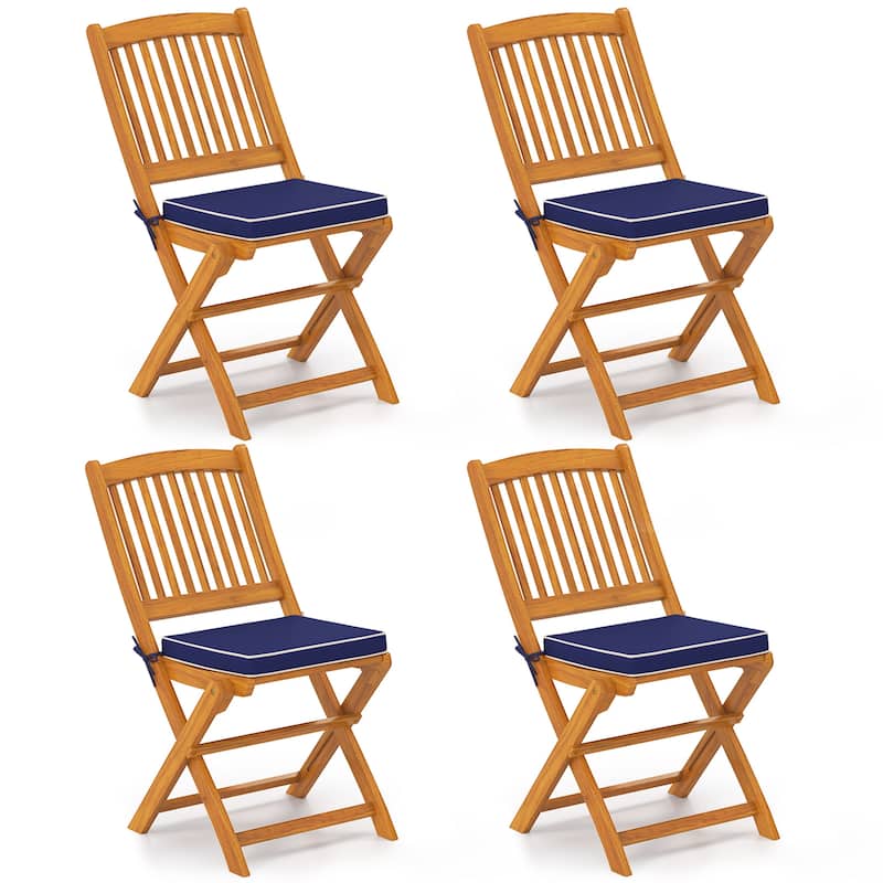 Costway Outdoor Folding Chairs Set of 4 Acacia Wood High-Back Chair - See Details - Navy
