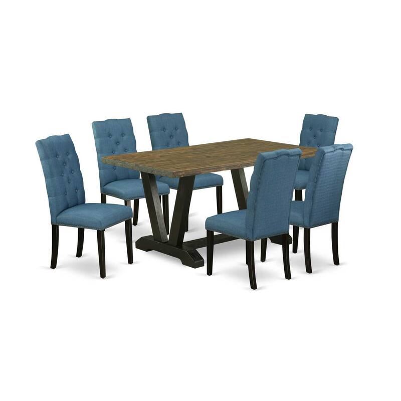 7-Piece Distressed Jacobean Finish Solid Wood Top Dining Table with 6-Chairs with