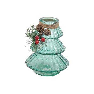 Christmas Tree Shaped Glass Vase With Pine