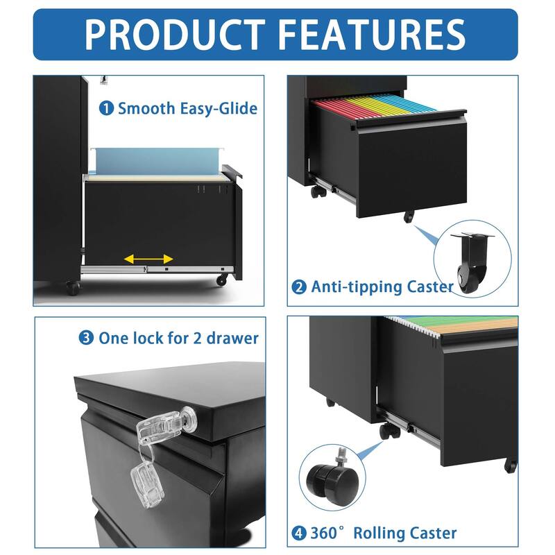 2 Drawer Metal Mobile File Cabinet
