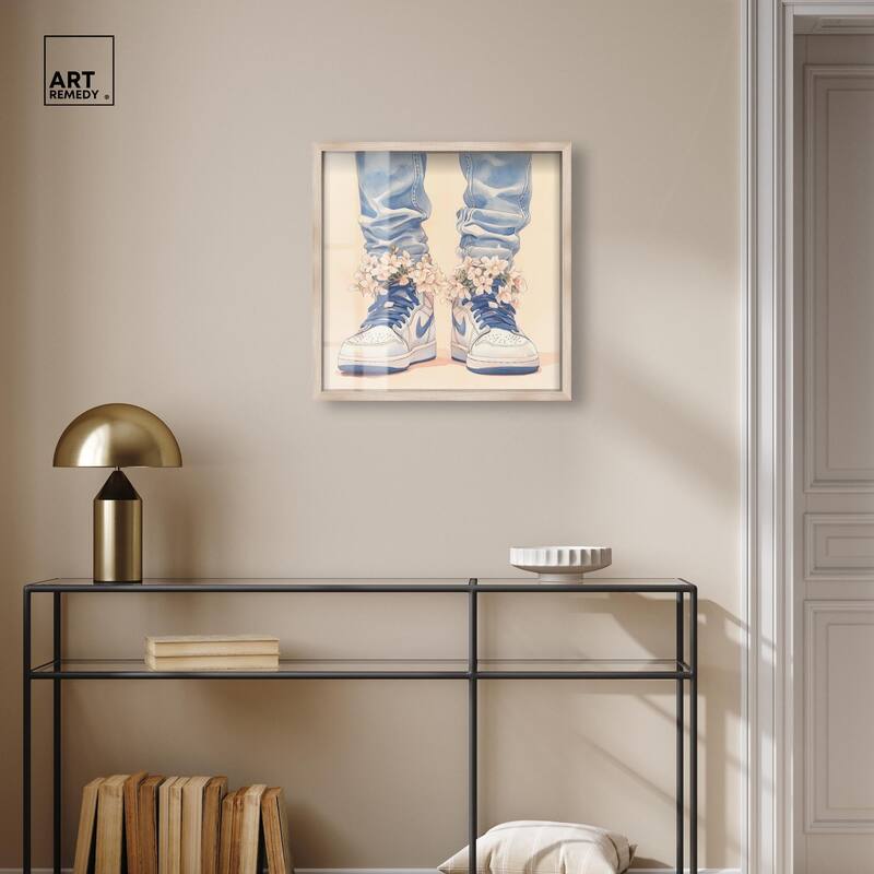 Gentle Blue Sneakers and Flowers Shadowbox by Art Remedy