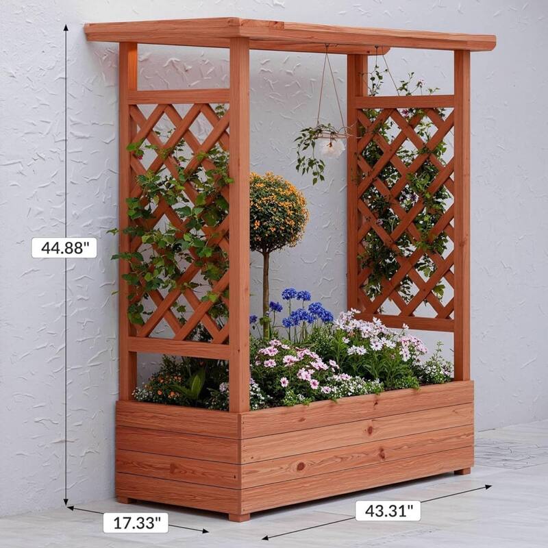 Freestanding Garden Bed Raised Wooden Planter Box with Trellis