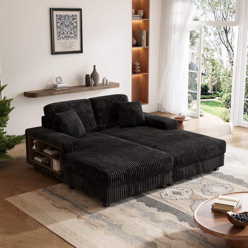 U-Shaped Sectional Sofa, Sleeper Sofa with High-Density Foam, Double Lounge Chair Sofa Bed with Pocketed Coil Cushions - Black