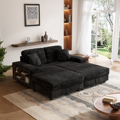 U-Shaped Sectional Sofa, Sleeper Sofa with High-Density Foam, Double Lounge Chair Sofa Bed with Pocketed Coil Cushions