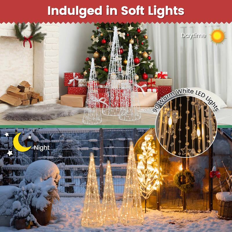 Costway Set of 3 Pre-lit Christmas Cone Trees Xmas Decoration with - See Details