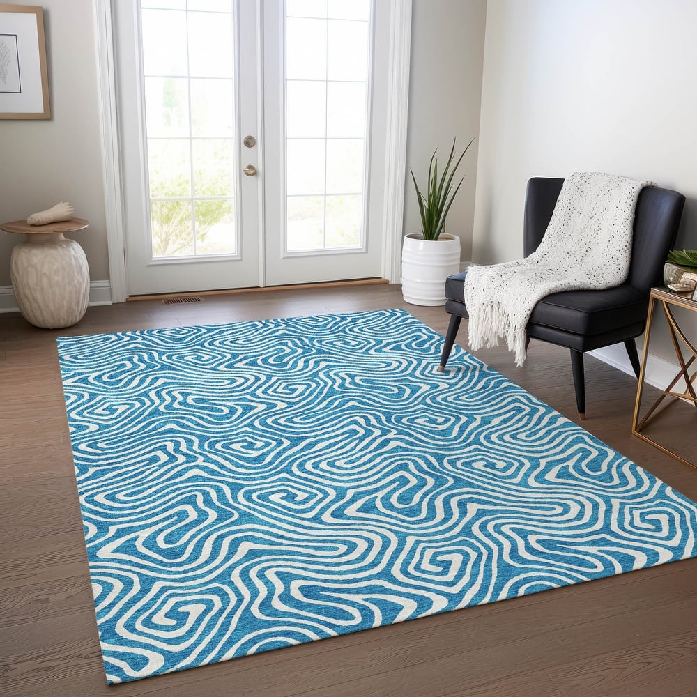 Machine Washable Indoor/ Outdoor Modern Trance Chantille Rug