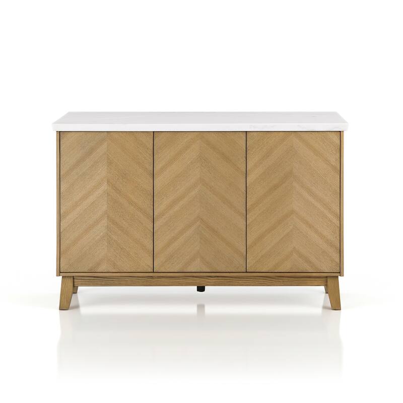 Furniture of America Nayel Modern Natural and White Genuine Marble Dining Server Cabinet