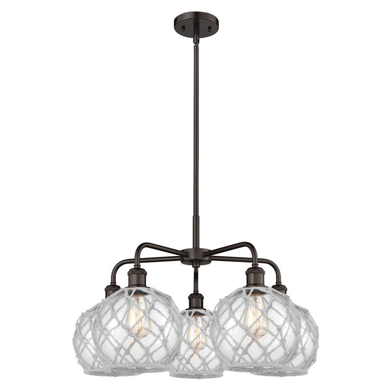 Innovations Lighting Endless Possibilities Ballston - Farmhouse Rope - 5 Light 27" Stem Hung Chandelier - Clear Glass with White Rope/Oil Rubbed Bronze
