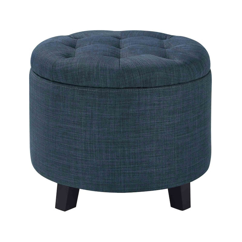 Convenience Concepts Designs4Comfort Round Storage Ottoman - Dark Blue Fabric