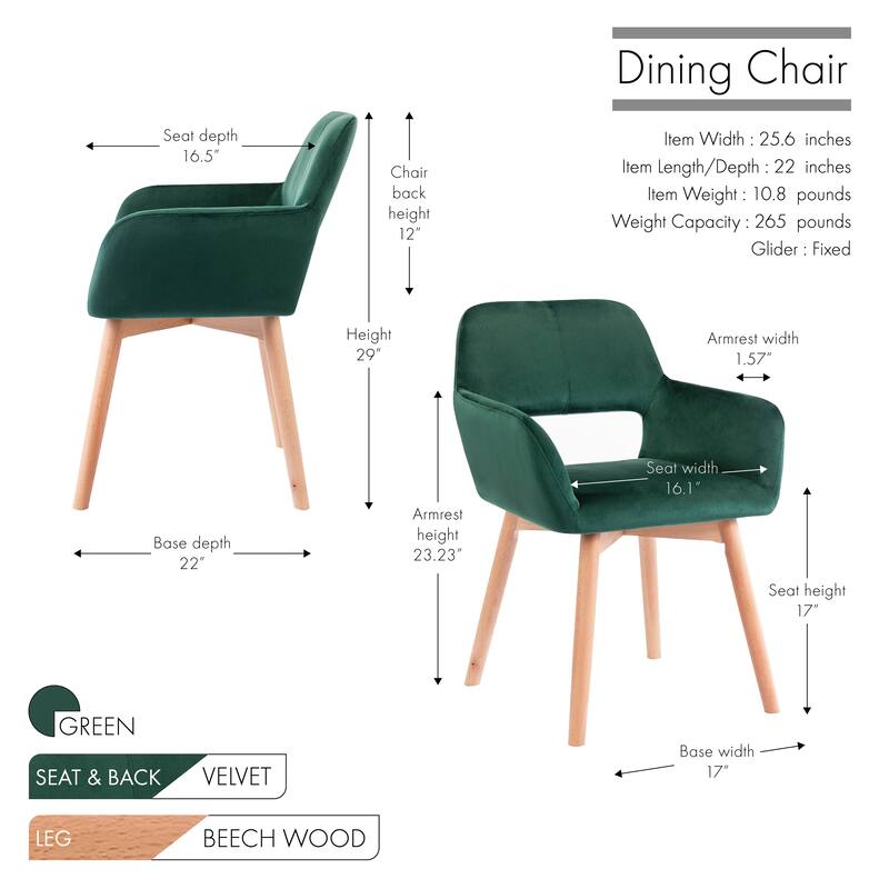 Porthos Home Diana Velvet/ Beech Wood Dining Chairs (Set of 2)