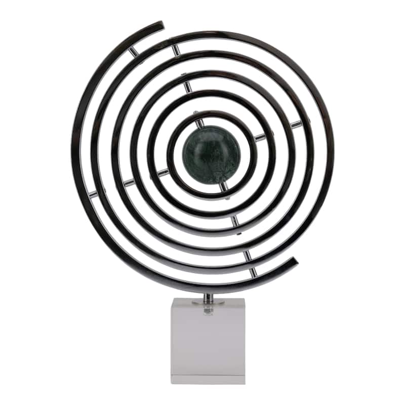 Metal Armillary Modern Geometric Sculpture Marble Base - 17" Blue - 13" x 3.5" x 17" - 13" x 3.5" x 17" - Blue
