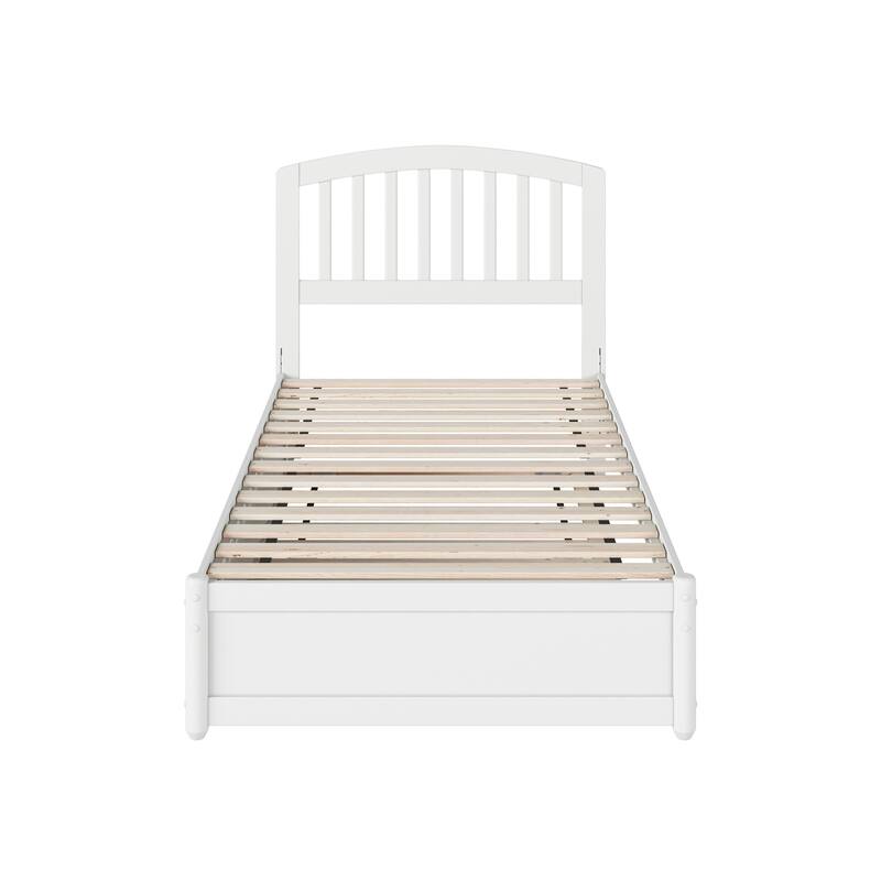 Twin Platform Bed with Trundle - White Mission Style Bed Frame & USB Charger
