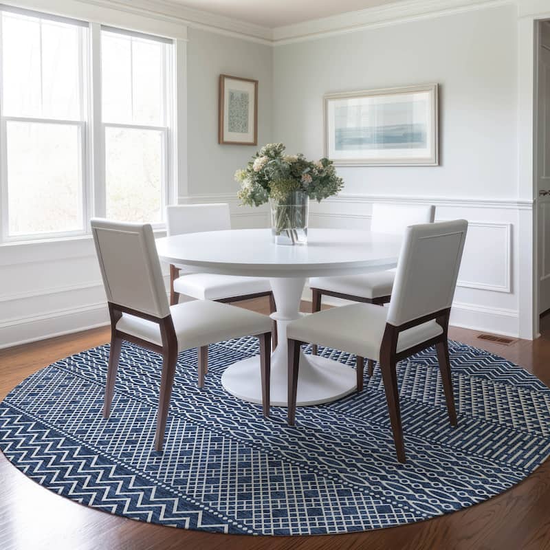Machine Washable Indoor/ Outdoor Modern Stripes Chantille Rug
