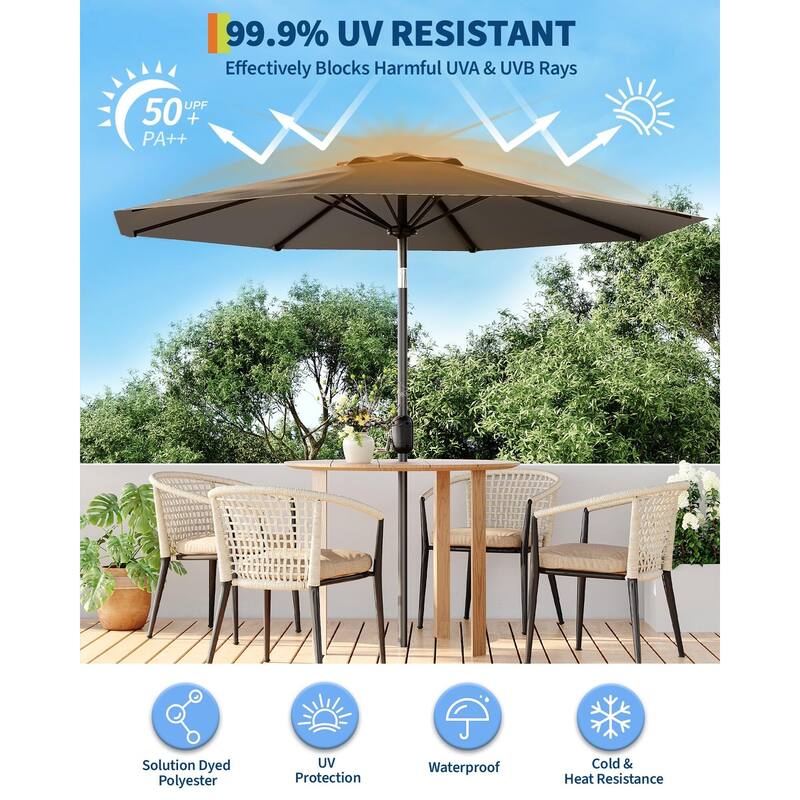 Coromose 9FT Outdoor Patio Umbrella, 8 Sturdy Ribs, for Garden, Poolside, Deck - Taupe