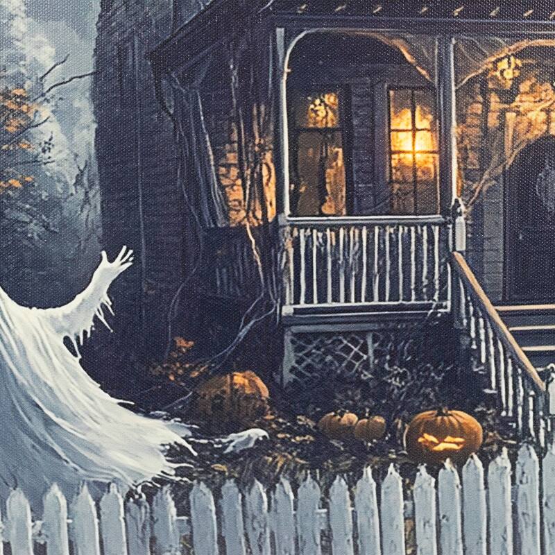 LED Lighted Haunted House Halloween Canvas Wall Art - 15.75 x 23.75"