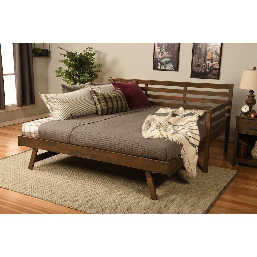 Somette Boho Daybed and Pop Up Bed in Rustic Walnut with Mattresses