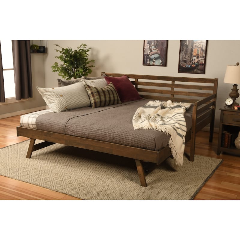 Somette Boho Daybed and Pop Up Bed in Rustic Walnut with Mattresses