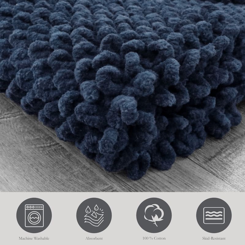 Sophie Border Ultra-plush Chenille Non-Slip Cotton Bath Mat