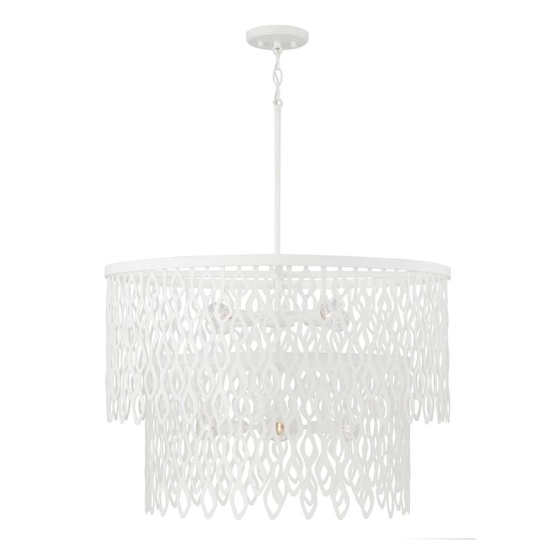 24W x 23.5H Lasercut Metal Pendant in Matte White Modern Motif - 27"W x 30.5"H
