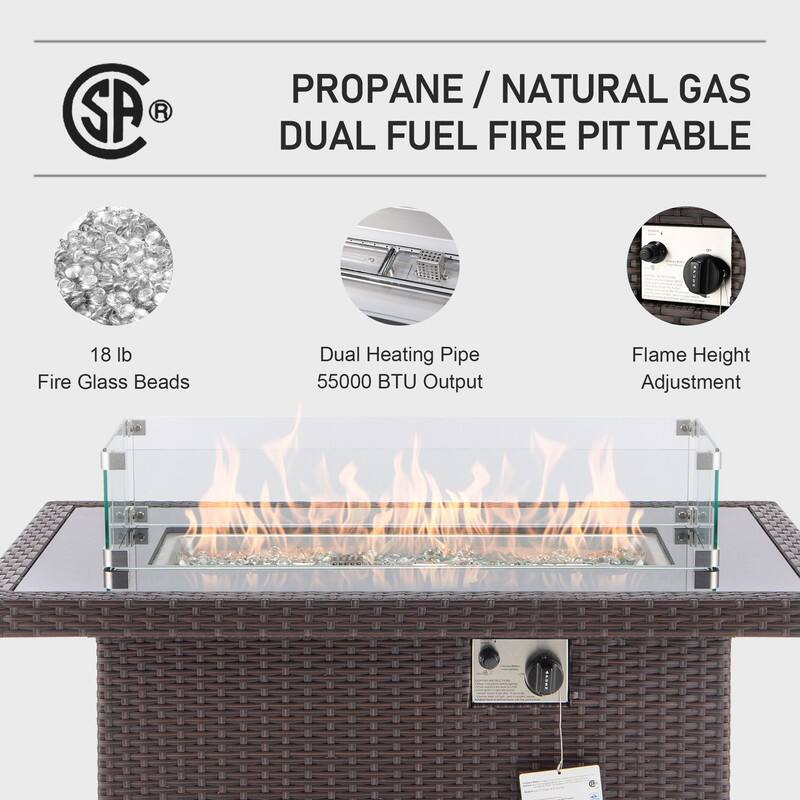 FINCATI Outdoor 7-piece Extra Large High Back Patio Furniture Set with Propane Gas Fire Pit Table, Conversation Wicker Couch Set