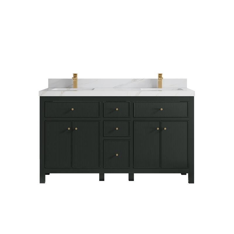 Willow Collections 60 in W x 22 in D Sonoma Free Standing Reeded Double Sink Bathroom Vanity with Countertop