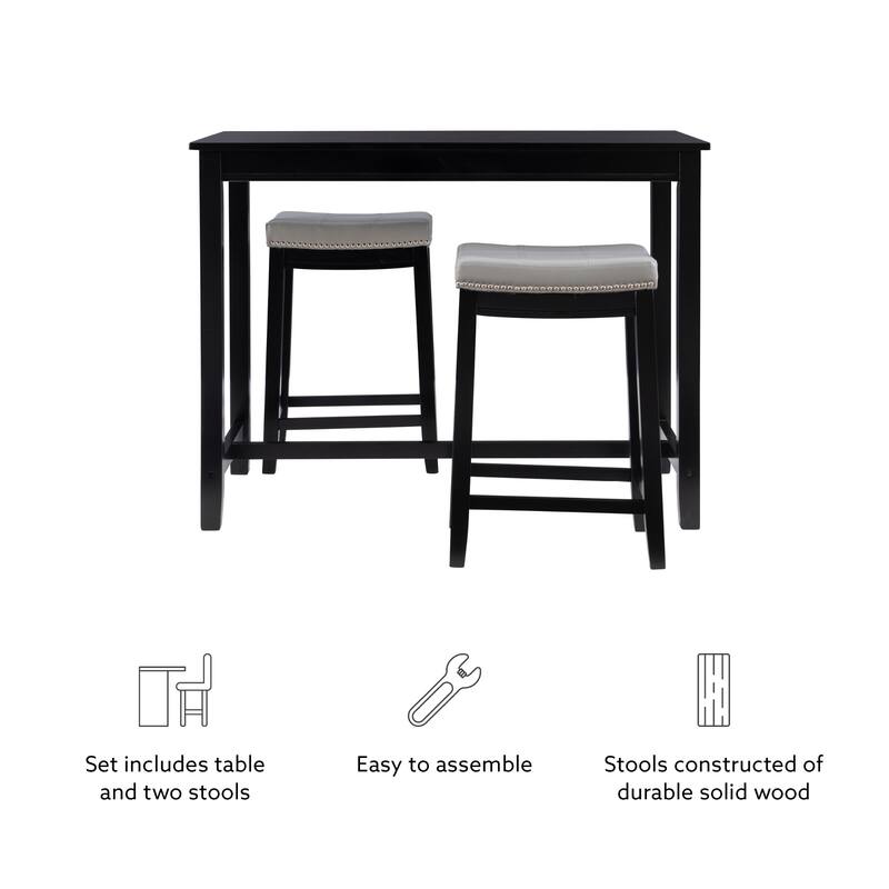 3-Piece Counter Table and Stools - 47.25" - Black and Gray