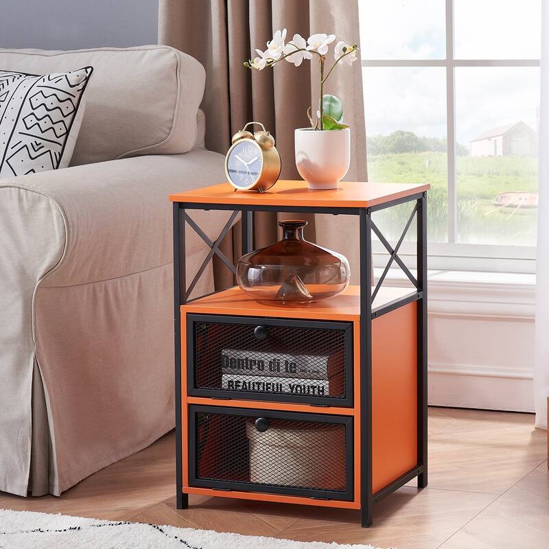 VECELO Modern End Table with 3-tier Storage Shelves, Nightstands with Charging Station(Nightstand Set of 2)
