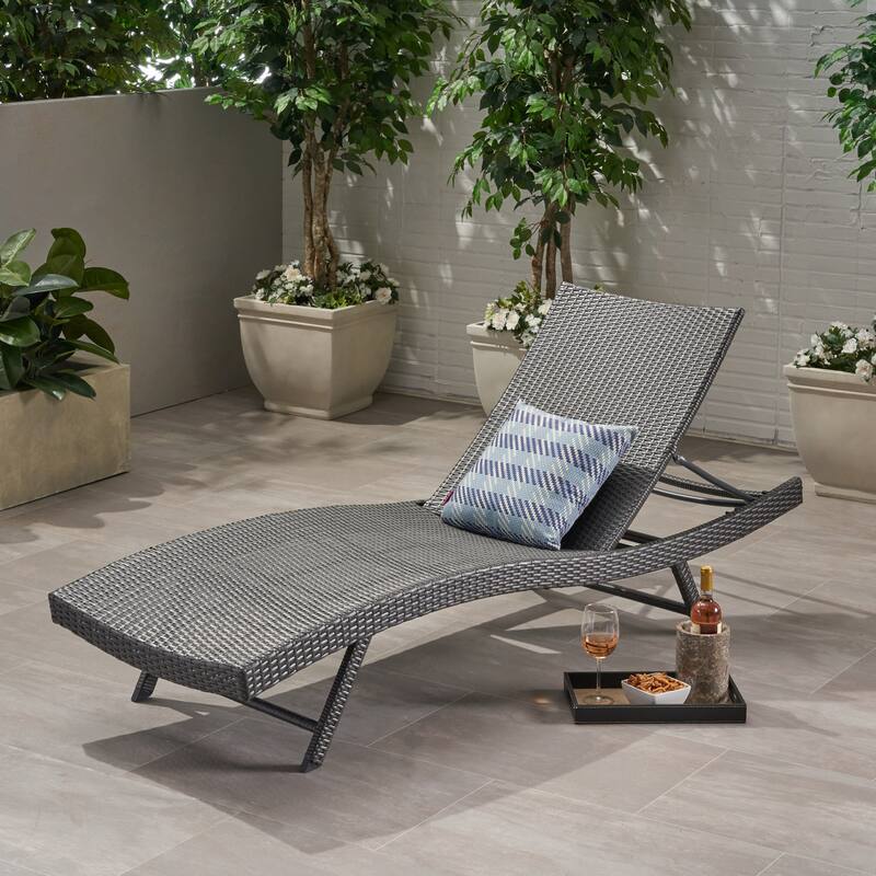 Roomfitters Kauai Outdoor Wicker Chaise Lounge with Adjustable Backrest, Modern Patio Recliner, Grey Finish