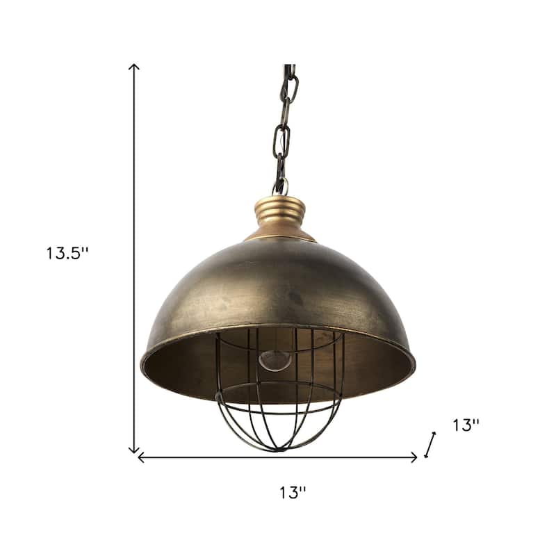 HomeRoots Distressed Bronze Metal Dome Hanging Light - 13' X '13.5' X '13