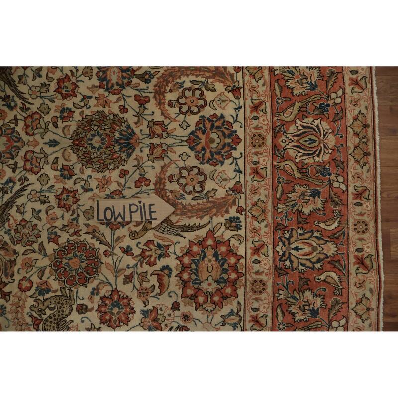 Hand Knotted Oriental 100% Wool Carpet Traditional Floral Beige & Ivories Qum Area Rug - 10' 11'' X 7' 2''